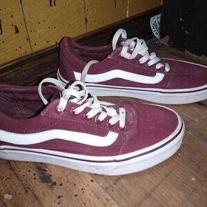 Vans Burgundy and White Sneakers